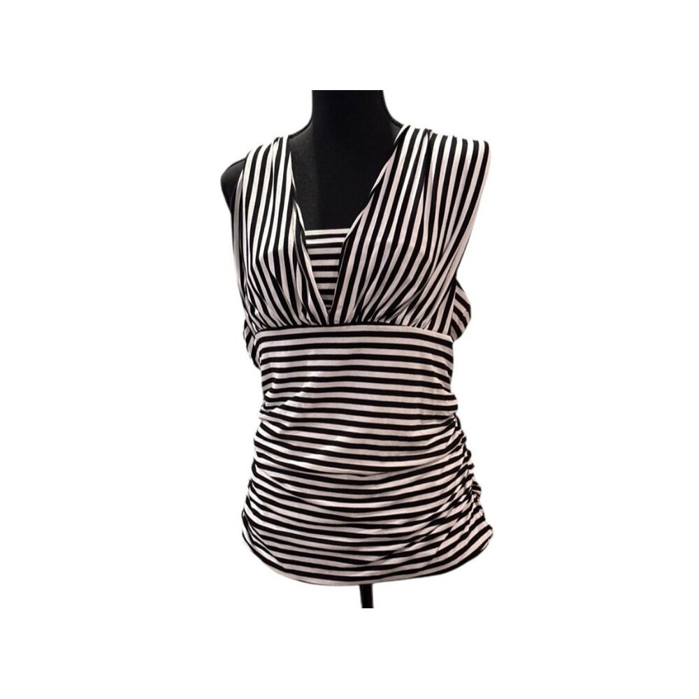 EUC White House Black Market Black and White Striped Top Women’s L - Picture 2 of 8